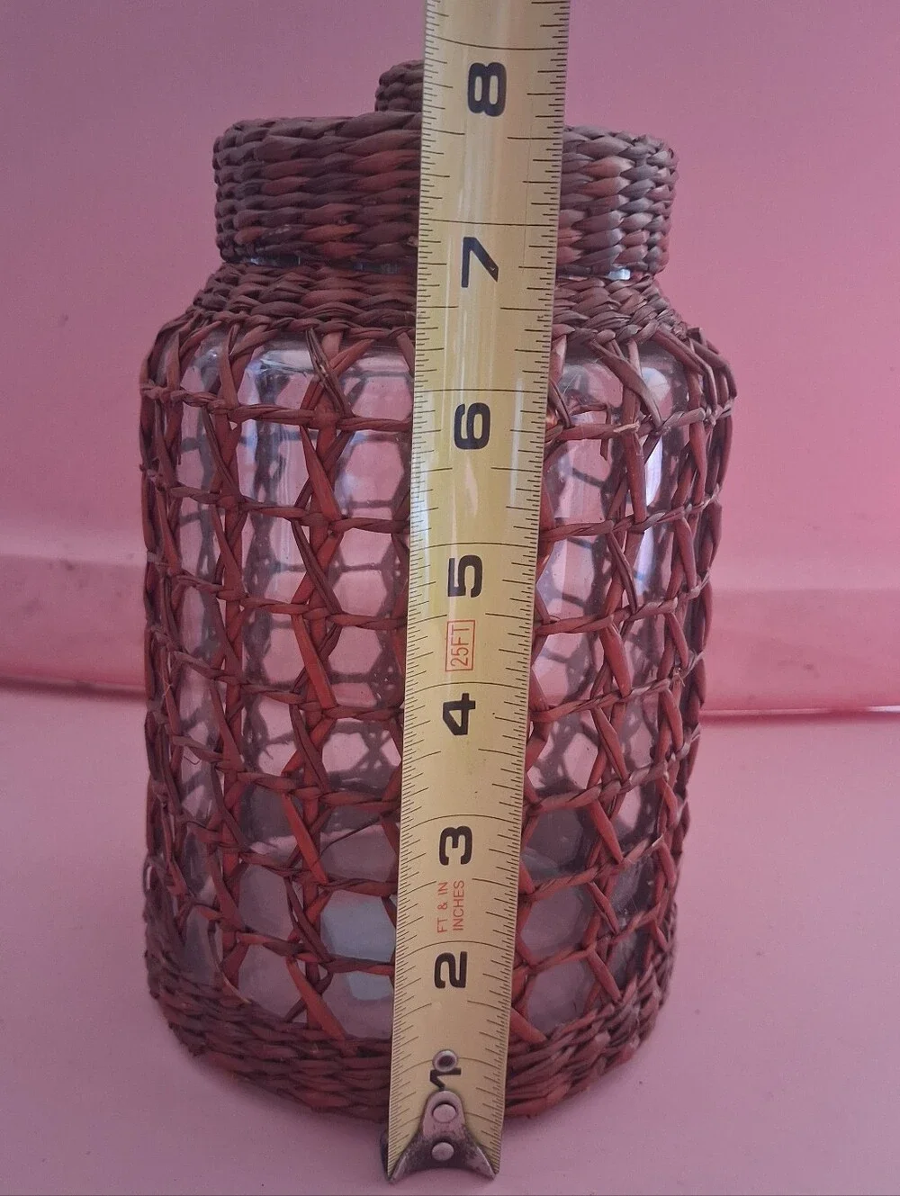 Woven Rattan Glass Jar with Lid - Brown NWT